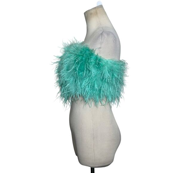 Club L London aqua green feather bandeau crop top size 4 - Picture 7 of 16